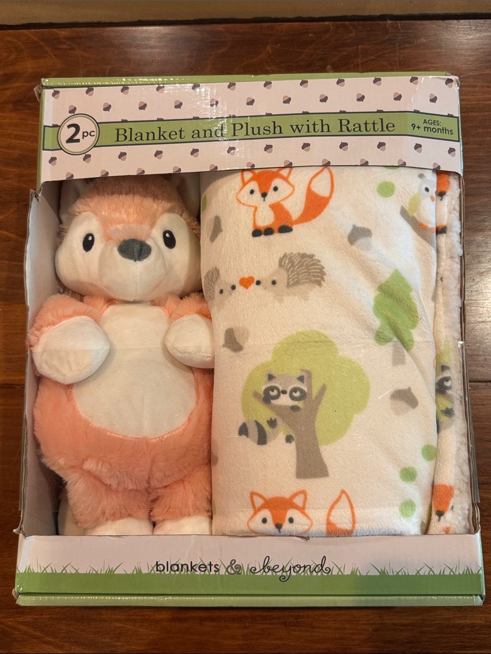 NIB Blankets & Beyond Fox Plush Forest 2 pc Racoon Owl Security Blanket NEW